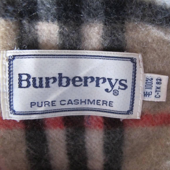 BURBERRYS Pure Cashmere Nova Plaid Scarf Tan Black Red Natural 12 x 53 - Picture 4 of 7